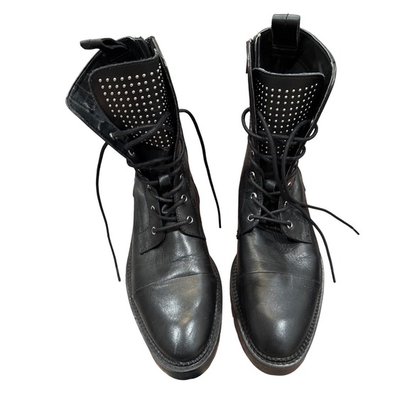 ZARA Black Leather Studded Combat Boots‎ Chunky Lug Sole Women Size 39 EU - Picture 3 of 9